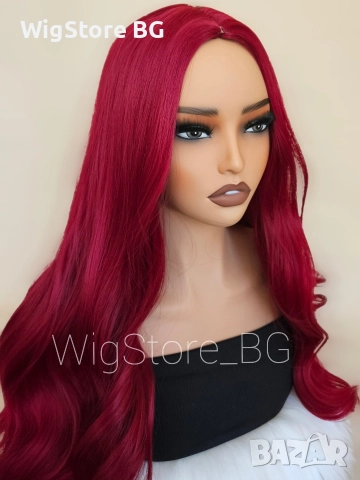Дълга червена перука без бретон на леки къдрици, снимка 2 - Аксесоари за коса - 52948810