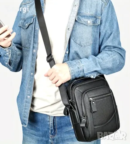 Обемна, Практична и Елегантна Мъжка бизнес чанта - Черна естествена кожа!, снимка 6 - Чанти - 49307322