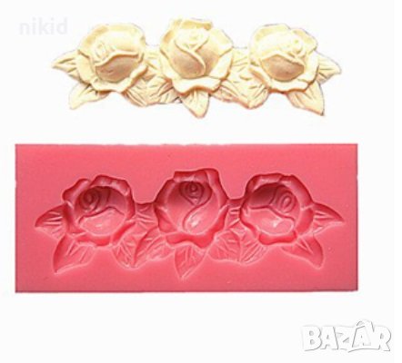 3 рози роза силиконов молд форма за украса торта с фондан шоколад, снимка 2 - Форми - 16028611