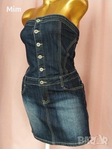 М/L Къса дънкова спортна рокля без презрамки , снимка 2 - Рокли - 54061380