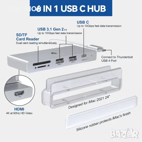 USB C адаптер за хъб за iMac 24 инча 2021 г. с 4K HDMI, снимка 2 - Кабели и адаптери - 49457548