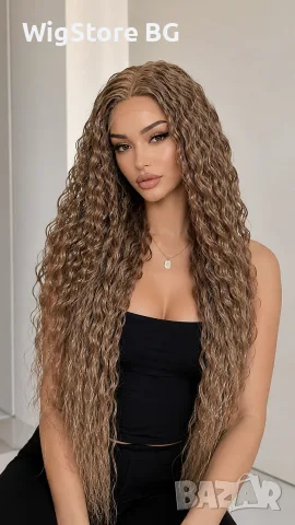 100см кестенява лейс фронт перука на къдрици, lace front afro curl wig