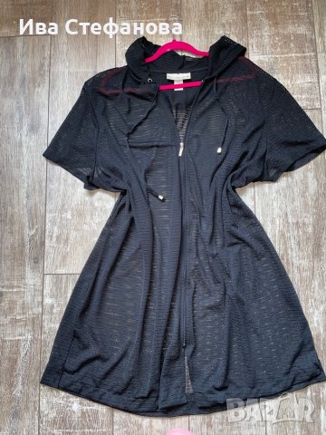 Дълга черна риза жилетка  туника рокля от мрежа цип , снимка 3 - Жилетки - 37531878