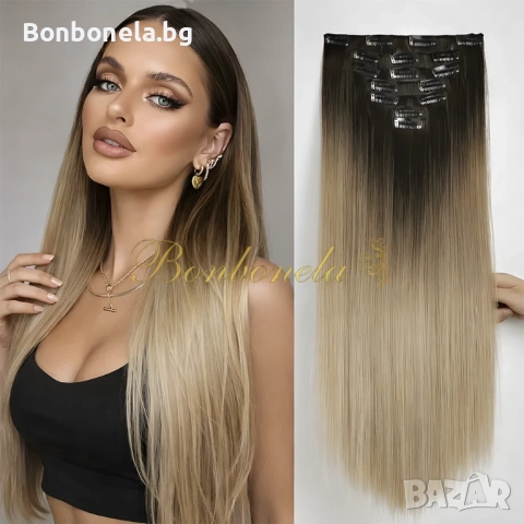 Екстеншън с клипс / треса / 7 реда треси с клипси / Удължение за Коса, снимка 8 - Аксесоари за коса - 53032248