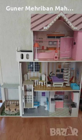 Голяма дървена къща за кукли с асансьор, снимка 3 - Играчки за стая - 48637729