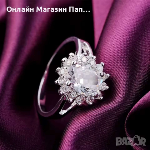 Дамски пръстен URMYLADY 925 сребро с цвете и кристал, снимка 2 - Пръстени - 52376968