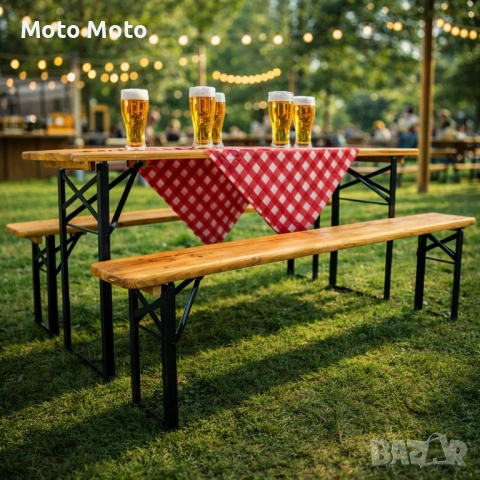 Сгъваем комплект градинска маса с 2 пейки 