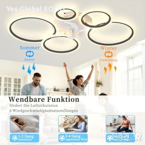 zzMiiR LED таванен вентилатор с осветление 100 см с дистанционно, снимка 5 - Лед осветление - 53255178