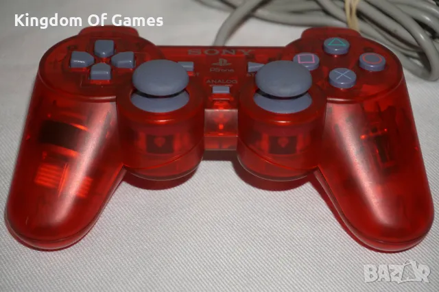 Много Рядък Оригинален Червен Прозрачен PSone Аналогов Контролер за PS1/PS2 в Отлично Състояние, снимка 3 - Аксесоари - 50085632