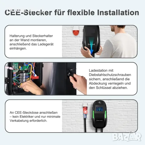 11kW зарядна станция, 3-фазна, WiFi, Type 2, 6м кабел, 2х RFID карти за достъп, LEISHENG ENERGY, снимка 5 - Аксесоари и консумативи - 56121251