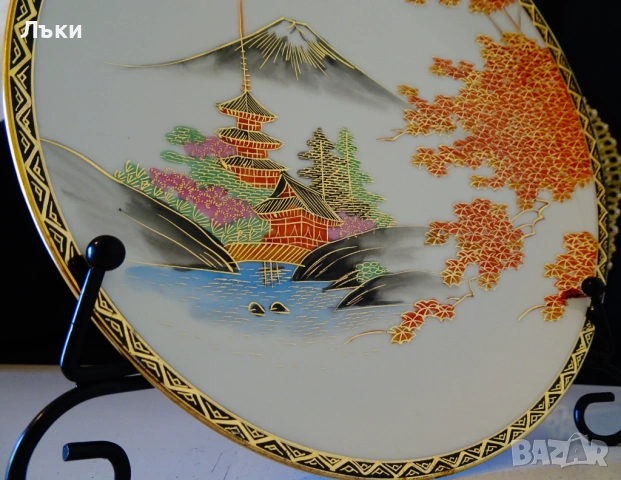 Чиния,плато японски порцелан Satsuma Kazan 23 см.,злато. , снимка 3 - Антикварни и старинни предмети - 54151597