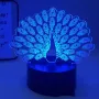 Холограмна 3D LED лампа - Паун,RGB Седемцветен Интелигентен Контрол,USB, снимка 1