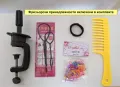 Фризьорска тренировъчна глава с ЕСТЕСТВЕНА коса 60см +стойка +аксесоар, снимка 11