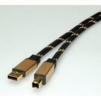 Кабел USB-A към USB-B 2.0 Roline 11.02.8803 Gold, 3.0m USB Type A to USB B M/M, Оплетка, снимка 2 - USB кабели - 31246320