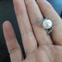 Руски много класен сребърен пръстен естествена перла, снимка 4 - Пръстени - 38704459