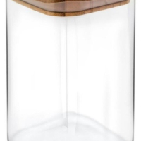 Стъклен буркан с дървена капачка, снимка 1 - Буркани, бутилки и капачки - 44913946