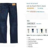 Мъжки дънки edc by ESPRIT Jeans blue 901, 31W/36L, organic памук, нови  , снимка 2 - Панталони - 31662014
