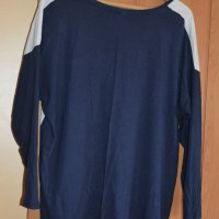 Пролетно - есенна блуза в тъмносиньо и бяло с картинка и паднал ръкав, снимка 3 - Блузи с дълъг ръкав и пуловери - 42278087