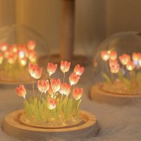Ръчно изработена LED нощна лампа с изкуствени цветя - ЛАЛЕТА ,Направи си сам., снимка 7 - Настолни лампи - 42866363