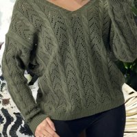 Дамски пуловер, кръстосан отзад с красива шарка, 6цвята - 023, снимка 14 - Блузи с дълъг ръкав и пуловери - 39855708