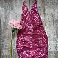 Нова клубна рокля с етикета House London  метален металически ефект в златисто лилав цвят бляскава , снимка 15 - Рокли - 34069568