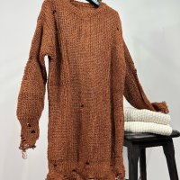 Дамски дълъг накъсан пуловер / туника 4цвята , снимка 1 - Туники - 38669469
