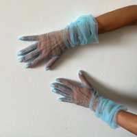 Дълги ръкавици от син тюл 8521, снимка 3 - Ръкавици - 41250684