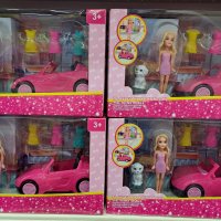 Комплект розова кола с кукла 3 рокли и куче, снимка 1 - Кукли - 39173131
