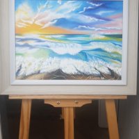 Картина "Лазурният бряг" - маслени бои върху платно с дървена подрамка , снимка 3 - Картини - 30843146