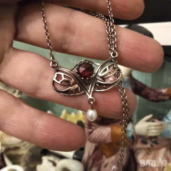 Авторска стара огърлица ,сребро ,позлата ,рубин ,перла НАМАЛЕНИЕ , снимка 1