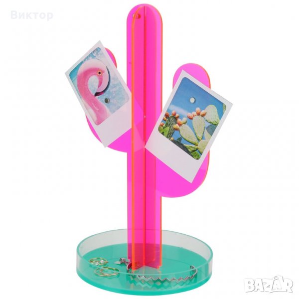 Дизайнерска поставка за бижута и снимки- Неонов кактус, снимка 1