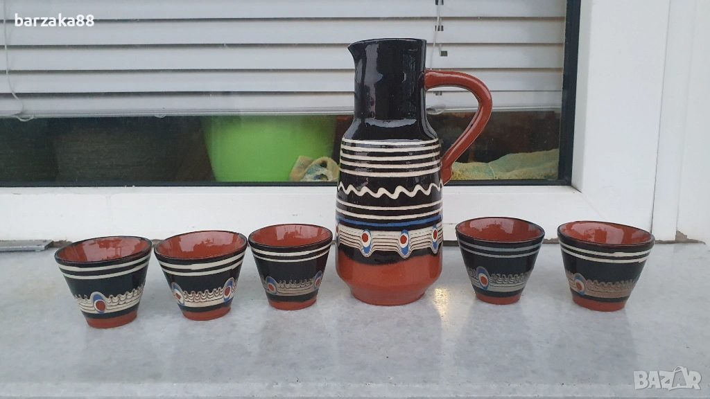 Керамична каничка с 5 бр. чашки, снимка 1