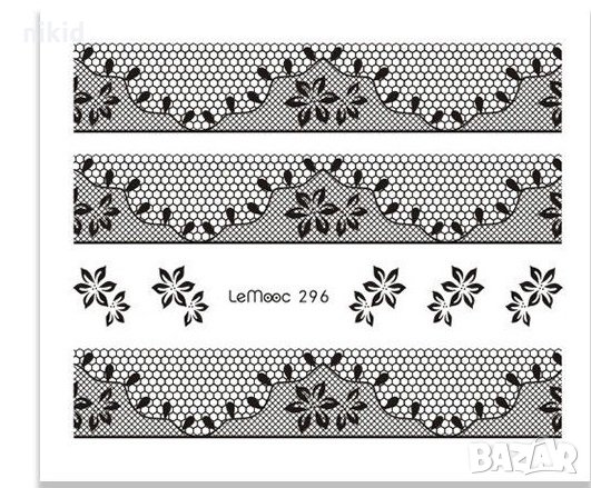 LEMOOC 296 черна дантелена мрежа с цветя ваденки слайдер водни стикери за нокти маникюр, снимка 1