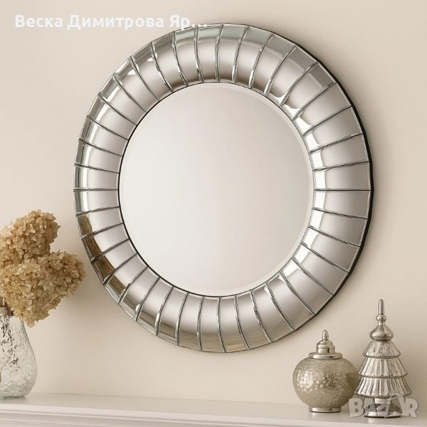 Кръгло декоративно огледало с фасетирана рамка, снимка 1