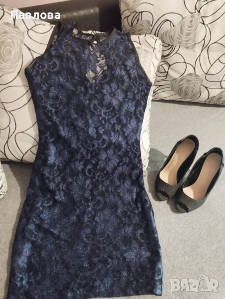 Дантелена рокля в тъмно син цвят S, снимка 1