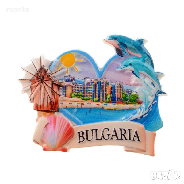 Магнитна фигурка, Сърце с делфини, Керамична, 6х8см, снимка 1