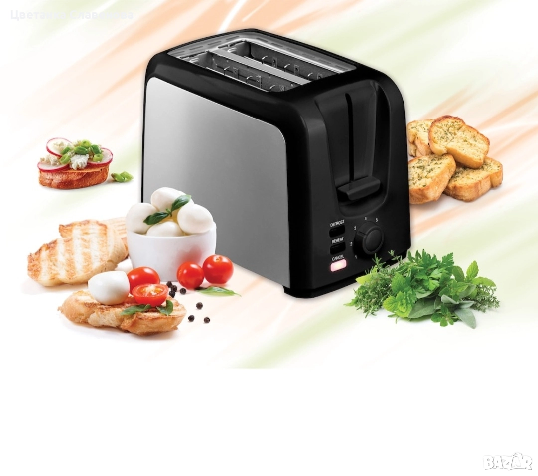 Тостер Heinner , 750 W, 7 нива на изпичане, 3 функции, Черен/Инокс, снимка 1