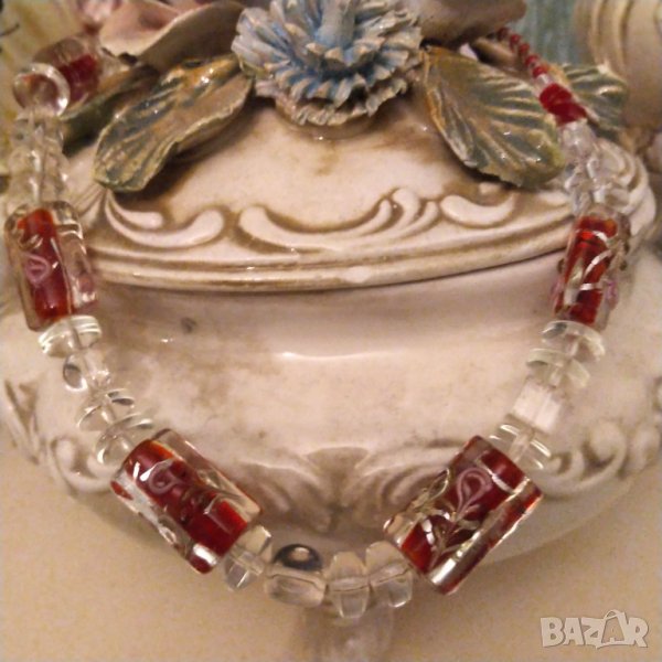 Изумителна антикварна огърлица стъкло ,кристал арт деко                          , снимка 1