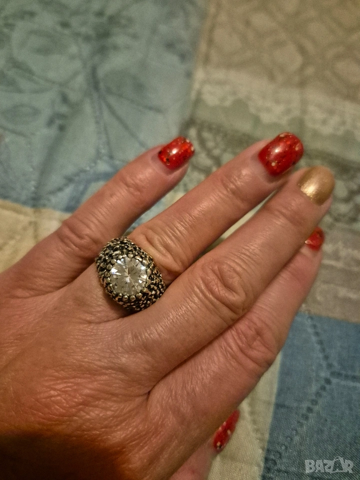 сребърен пръстен с голям циркон Tokash, снимка 1