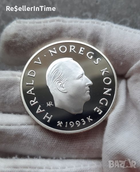Възпоменателна сребърна монета 100 Kroner - Harald V 1994 Olympics - Alpine Skiing, снимка 1
