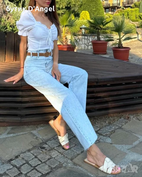 Дънки с висока талия и колан, снимка 1