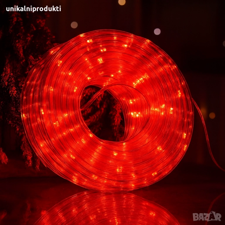 20м Коледен светещ LED маркуч студено червен+захранване с 8 шоу програми , снимка 1