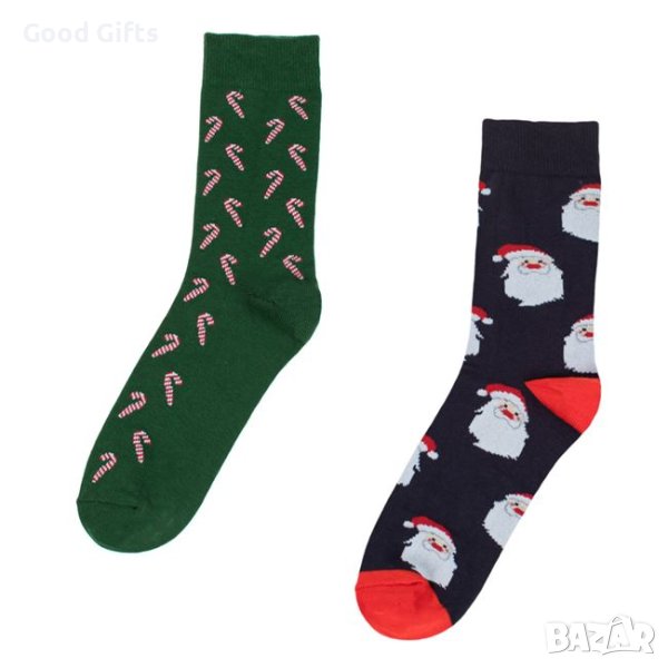 2 чифта Мъжки Коледни чорапи с Дядо Коледа Candy, 41-46н, снимка 1
