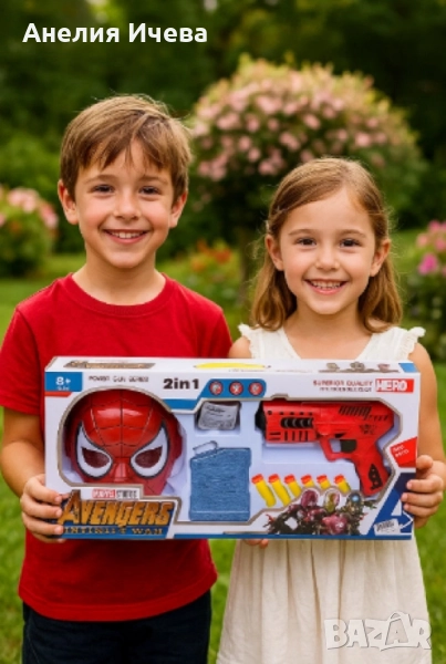 Детски пистолет с водни гел топчета и маска Спайдър, снимка 1