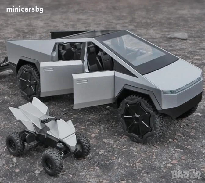 Метални колички: Tesla Cybertruck с ATV, снимка 1