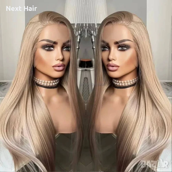 13X4 дантелена права тъмно руса перука с дантела лейс фронт, снимка 1