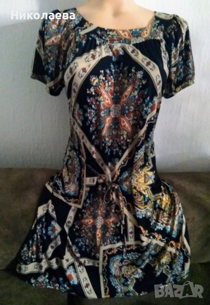 Къса ,еластична рокля -туника,с къс ръкав и ориенталски шарки , снимка 1