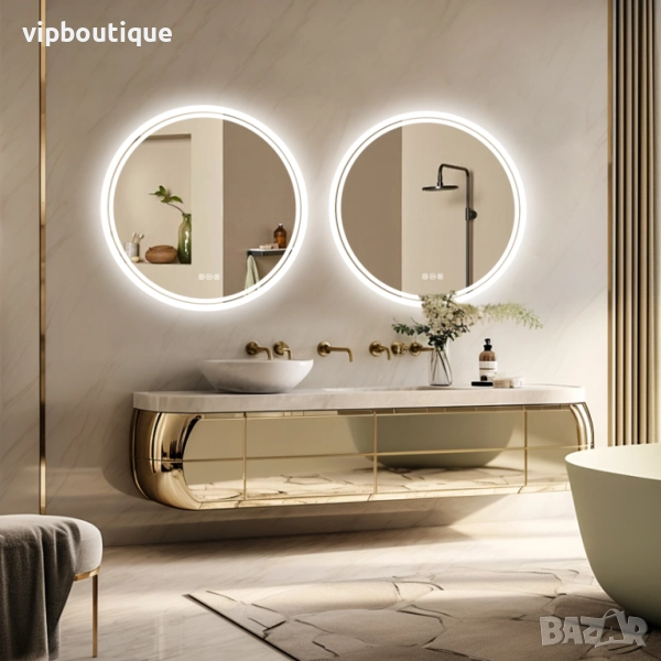 Огледало за баня с 3-цветно LED осветление и нагревател 60 см. / Ф60, снимка 1