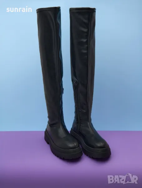 високи черни кожени ботуши, снимка 1