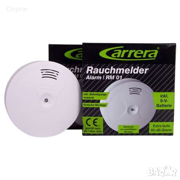 Детектор за дим Carrera, Аларма RM 01, 85dB, С оптичен сензор, Бял, снимка 1